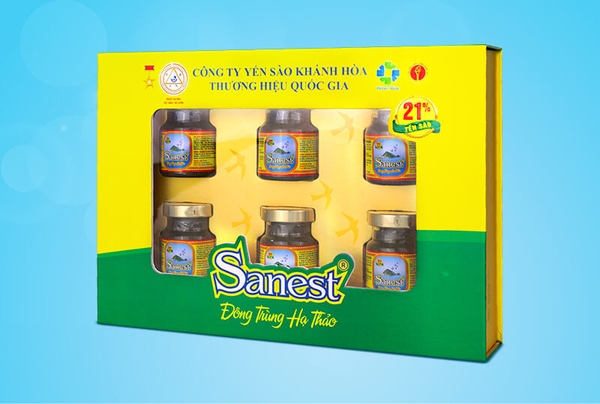 Nước yến sào Khánh Hòa Sanest Đông trùng Hạ thảo hộp 6 lọ 70ml - 21% Yến