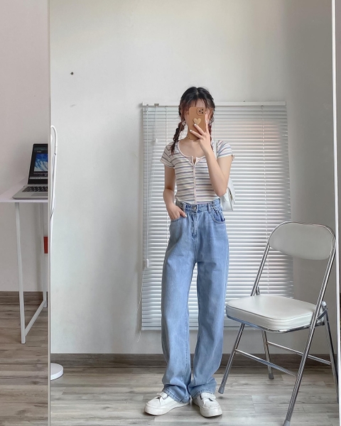 QUẦN JEANS ĐEN SUÔNG CẠP GÀI