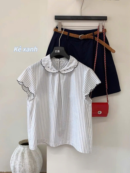 SƠ MI SỌC VIỀN CỔ SEN MÃ 9122