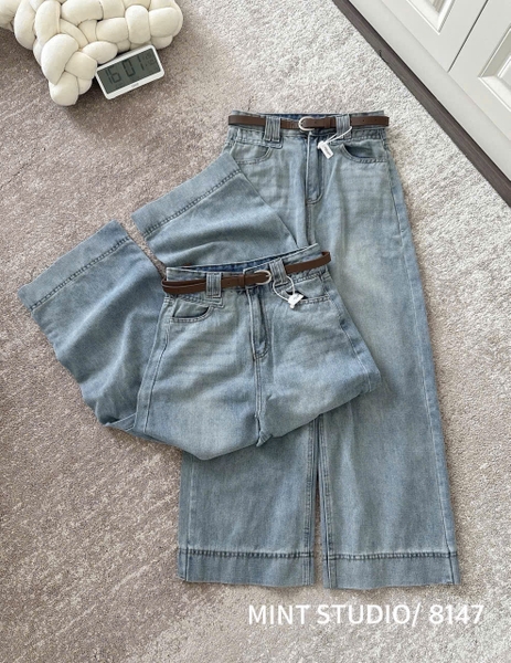 QUẦN JEANS SUÔNG ĐỨNG KÈM THẮT LƯNG DA MÃ 8147