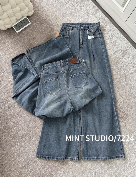 QUẦN JEANS SUÔNG RỘNG XẾP LY MÃ 7224