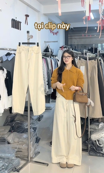 QUẦN JEANS KEM VIỀN CHỈ NÂU  MÃ 8379