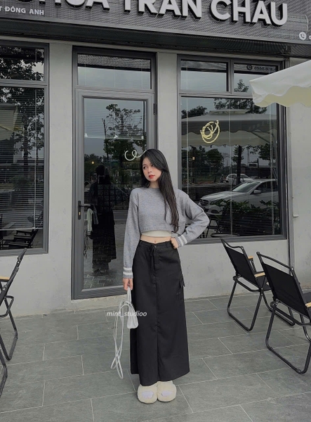ÁO LEN HEMIN DÁNG LỬNG SỌC TAY DÂY DÀI THẮT SAU