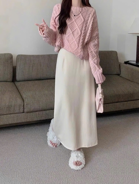 CHÂN VÁY DÀI TRƠN NỈ TĂM HÀN TÚI 2 BÊN