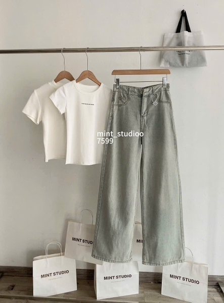 QUẦN JEANS SUÔNG RỘNG NHẠT ÁNH RÊU MÃ 7599