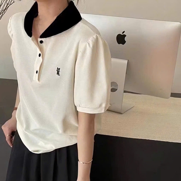 ÁO CỘC TAY CỔ SEN THÊU MEO MÃ 3722