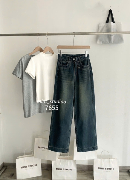 QUẦN JEANS SUÔNG DÀI ỐNG ĐỨNG MÃ 7655