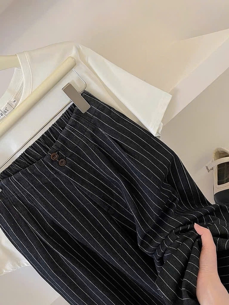 QUẦN VẢI KẺ SUÔNG ỐNG RỘNG 2 CÚC MÃ 039906