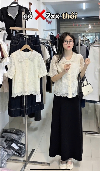 SƠ MI CỔ SEN ĐÍNH NGỌC HOA THÊU WEIDO MÃ 7630