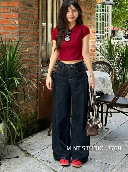 QUẦN JEANS XANH ĐEN SUÔNG RỘNG MÃ 7768