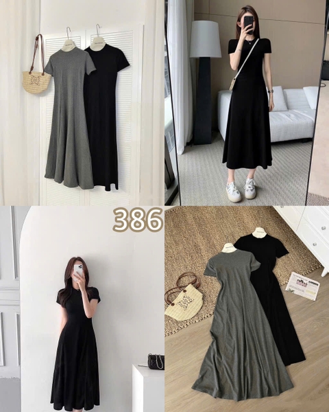 VÁY THUN TRƠN CỘC DÁNG XÒE DÀI MÃ 386