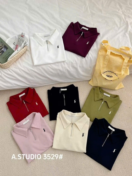 ÁO POLO CỘC TAY KHÓA KÉO THÊU NGỰA MÃ 3529
