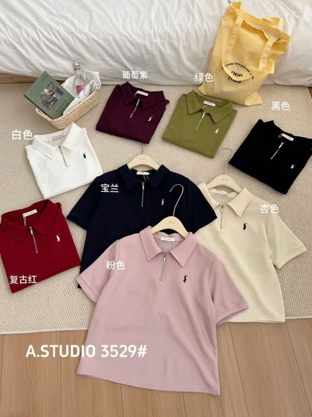 ÁO POLO CỘC TAY KHÓA KÉO THÊU NGỰA MÃ 3529
