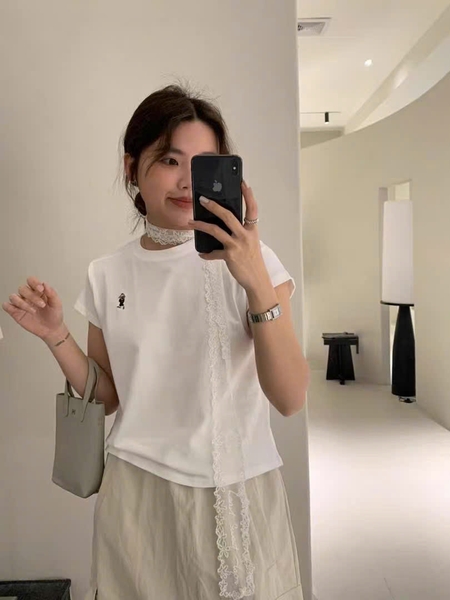 ÁO PULL CỘC RAGLAN THÊU CÚN MÃ 1838