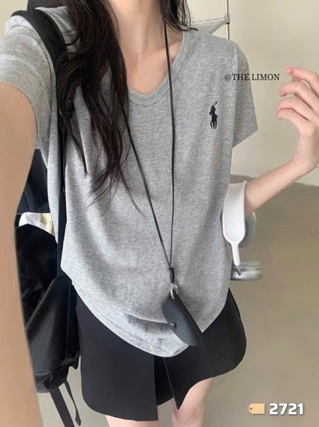 ÁO THUN GIẤY CỔ TIM THÊU NGỰA MÃ 2721