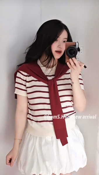 ÁO MONGTOGHI KẺ KÈM KHĂN MÃ SH257