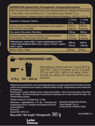 Kevin Levrone Shaaboom PUMP Preworkout  -Tăng Sức Mạnh (44 Lần Dùng)