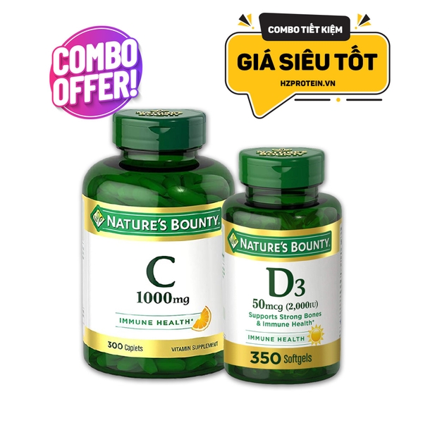 Combo Tăng Đề Kháng, Bổ sung Vitamin D3 2000iu, Vitamin C 1000mg