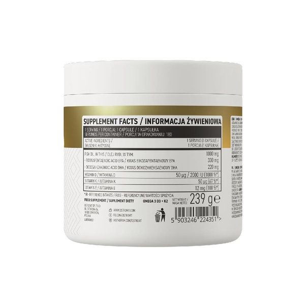 OSTROVIT OMEGA3 + D3 + K2  DẦU CÁ FISH OIL - (180 VIÊN)