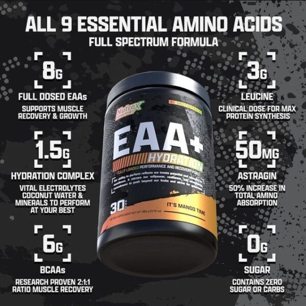 NUTREX EAA+ HYDRATION - PHỤC HỒI, PHÁT TRIỂN CƠ BẮP, BỔ SUNG ĐIỆN GIẢI BÙ NƯỚC (30 LẦN DÙNG)