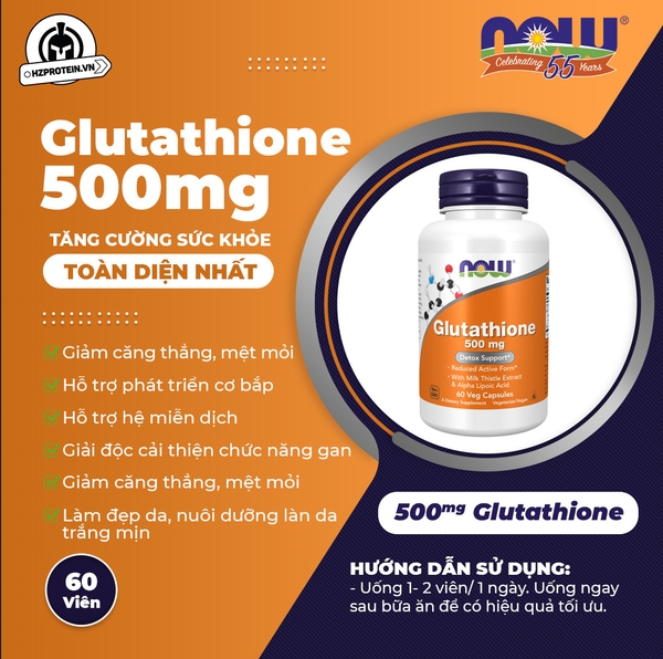Now Glutathione 500mg - Viên uống trắng da (60 Viên)