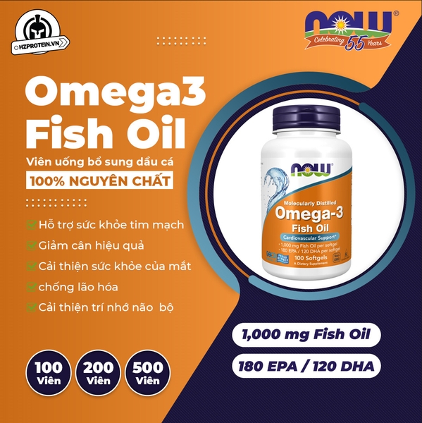 Now Omega3 Fish Oil - Viên uống bổ sung dầu cá 100% nguyên chất (100/200/500 viên)