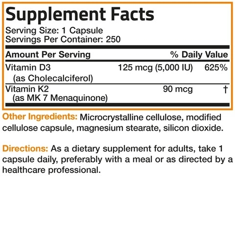 BRONSON VITAMIN D3+ K2 MK7 (120/250 VIÊN): BẢO VỆ VÀ PHỤC HỒI XƯƠNG KHỚP, HỆ MIỄN DỊCH
