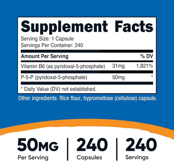 Nutricost P5P Bổ Sung Vitamin B6 - Cải Thiện Nội Tiết Tố, Tâm Trạng, Giảm Căng Thẳng