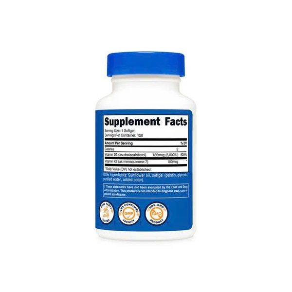 Nutricost K2 + D3 – Hỗ Trợ Phòng Ngừa Loãng Xương, Xương Chắc Mạnh (120 Viên)