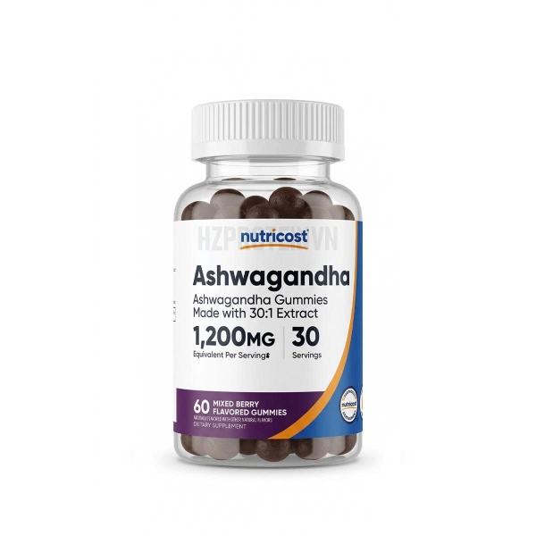 Nutricost Ashwagandha Gummies 1200mg (60 viên) - Dạng kẹo dẻo hương vị Berry
