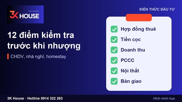 Checklist 12 điểm kiểm tra trước khi nhượng CHDV, nhà nghỉ, homestay