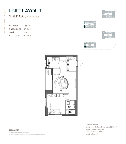 Chuyển nhượng căn hộ K8 Starlake Tây Hồ Tây 1PN 48,97m² – mẫu 1BED-CA – giá dự kiến từ 9,402 tỷ