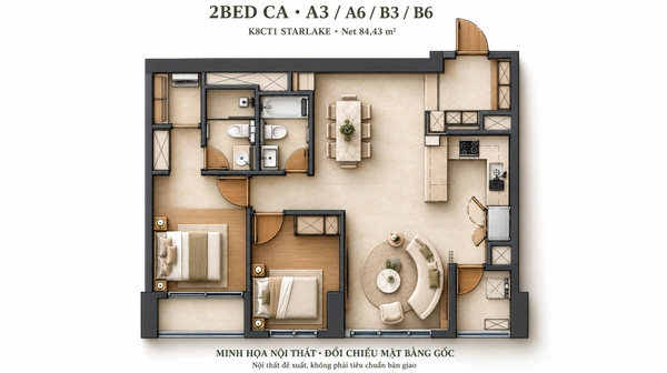 Chuyển nhượng căn hộ K8 Starlake Tây Hồ Tây 2PN 84,43m² – mẫu 2BED-CA – giá dự kiến từ 15,788 tỷ
