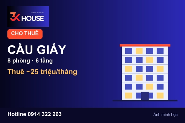 Ảnh minh họa: Tòa nhà cho thuê Cầu Giấy: tối đa 8 phòng, giá 25 triệu/tháng