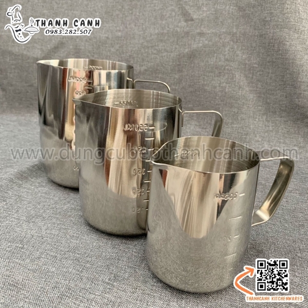 Ca đánh sữa inox, ca sục sữa inox có vạch, ca inox có vạch