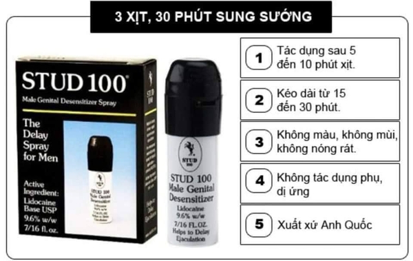 Chai xịt Stud 100 chính hãng sử dụng an toàn, chống xuất tinh sớm hiệu quả