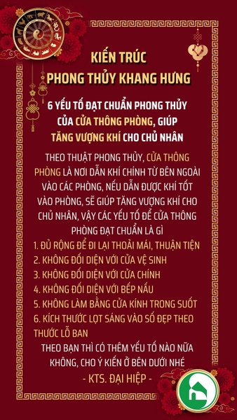 VƯỢNG KHÍ TĂNG NẾU CỬA THÔNG PHÒNG ĐẠT 6 YẾU TỐ SAU