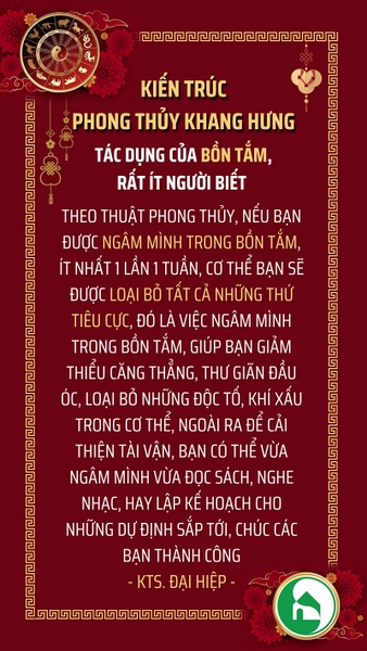 TÁC DỤNG CỦA BỒN TẮM THEO THUẬT PHONG THỦY