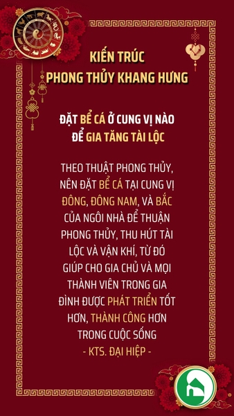 ĐẶT BỂ CÁ Ở CUNG VỊ NÀO SẼ GIA TĂNG TÀI LỘC