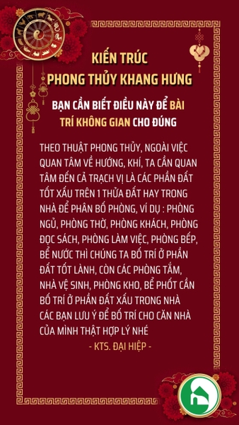 BÀI TRÍ KHÔNG GIAN NHÀ THEO THUẬT PHONG THỦY