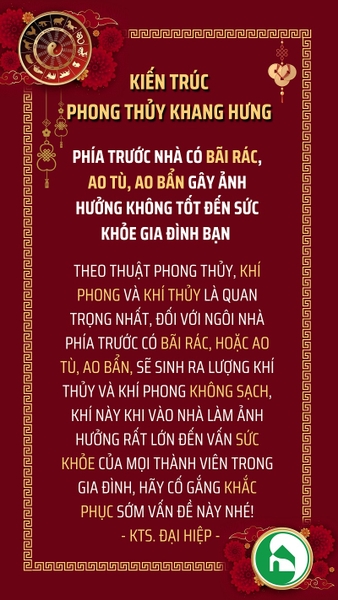 PHÍA TRƯỚC NHÀ CÓ AO TÙ, BÃI RÁC LÀM GIẢM VẬN KHÍ GIA ĐÌNH BẠN