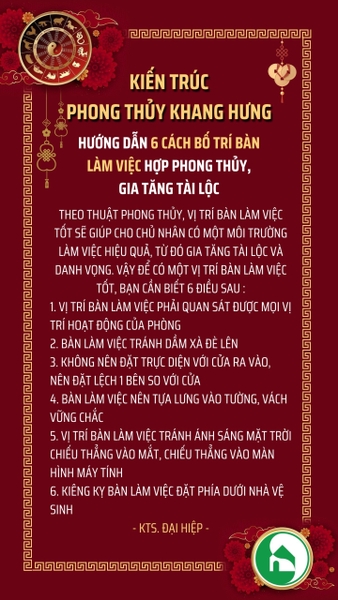 6 CÁCH BỐ TRÍ BÀN LÀM VIỆC GIA TĂNG TÀI LỘC