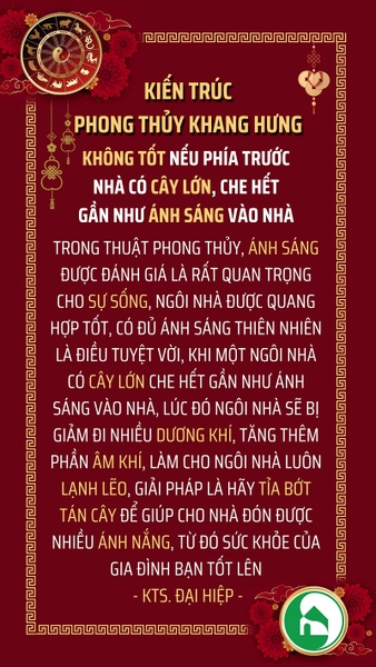 KHÔNG TỐT NẾU PHÍA TRƯỚC NHÀ CÓ CÂY LỚN