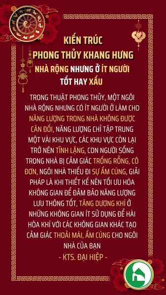 NHÀ RỘNG NHƯNG ÍT NGƯỜI Ở, TỐT HAY XẤU?