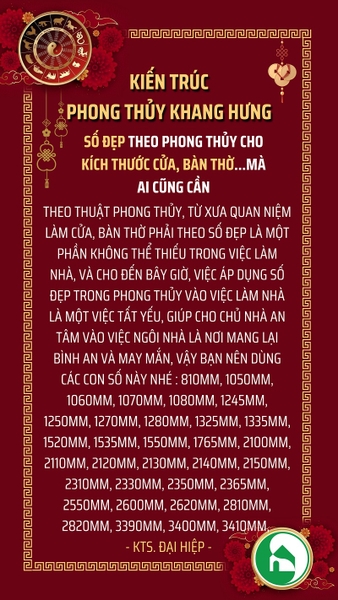 SỐ ĐẸP CỦA KÍCH THƯỚC CỬA VÀ BÀN THỜ THEO THUẬT PHONG THỦY