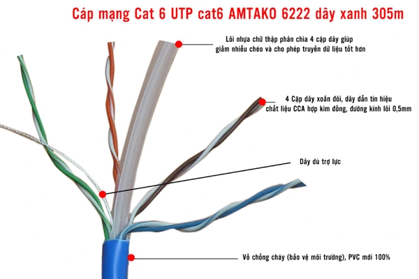 Cáp mạng Cat 6 UTP cat6 AMTAKO 6222 dây xanh 305m