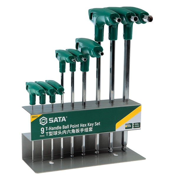 Bộ lục giác tay cầm chữ T đầu bi 9 chi tiết SATA 09117
