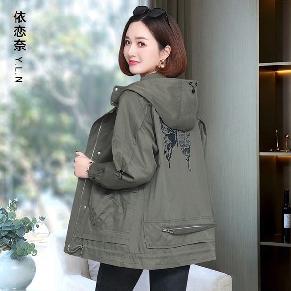 Mã E218: áo khoác nữ trung niên cao cấp có mũ Phong cách hàn quốc