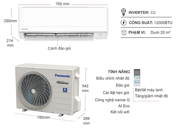 Máy lạnh Panasonic Inverter 1.5 HP CU/CS-PU12AKH-8  Mới 100%