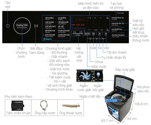 Máy giặt Samsung Inverter 17 kg WA17CG6886BVSV Chính hãng